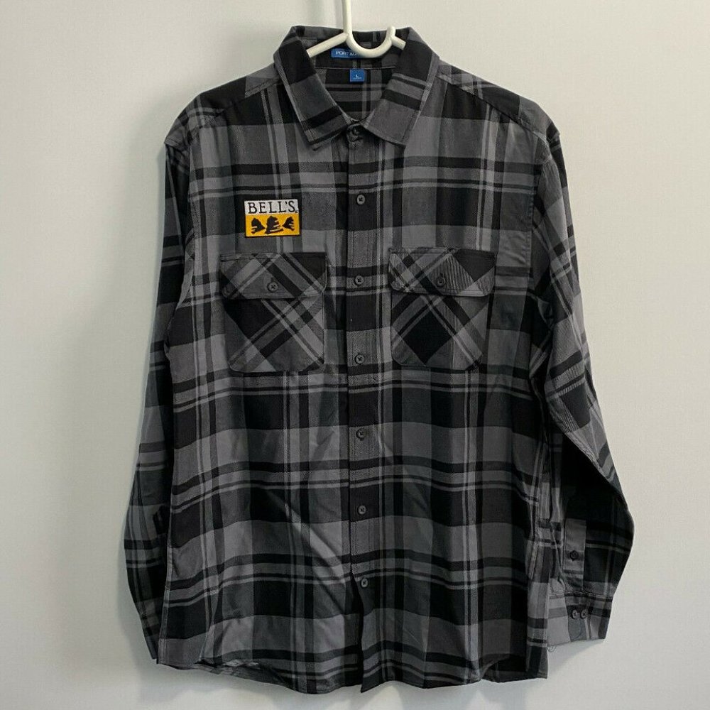 Port Authority Grey‎ Check Button DOwn Shirt Bell's Size L